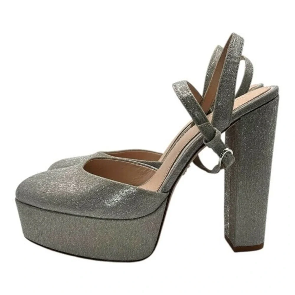 Born‎ on Fifth Antonio Melani Silver Glitter Platform Block Heel Pumps Size 8.5M